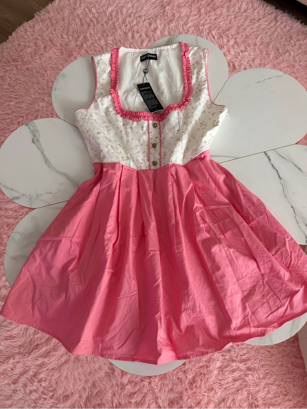 Scarlett Darkness Dirndl dress Pink & White Floral Bodice Dress L Oktoberfest